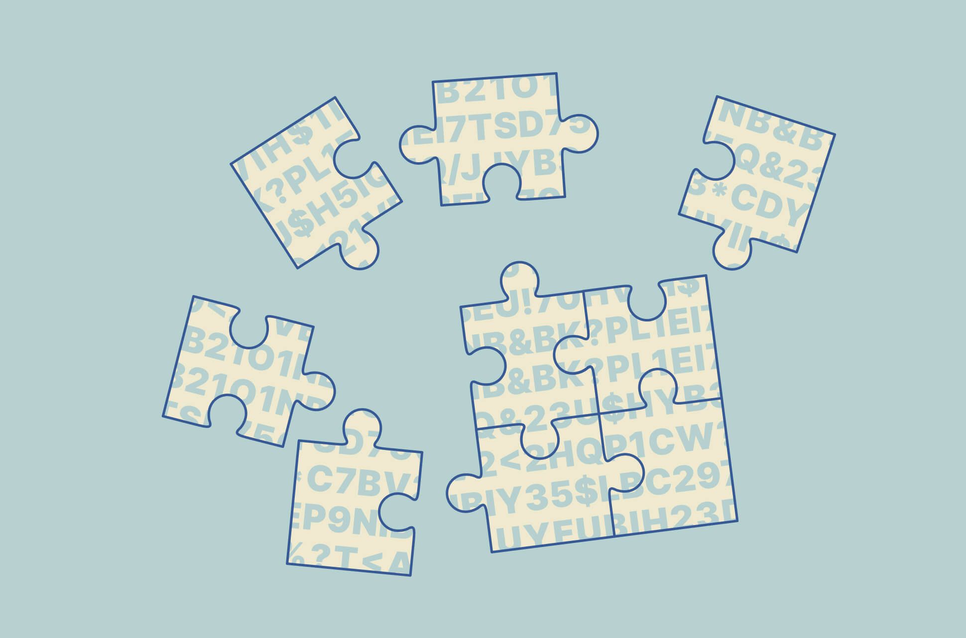 Puzzle pieces that form code.