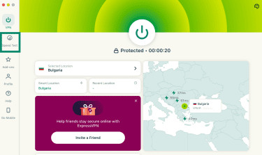 ExpressVPN's macOS app, with the "Speed Test" option highlighted.