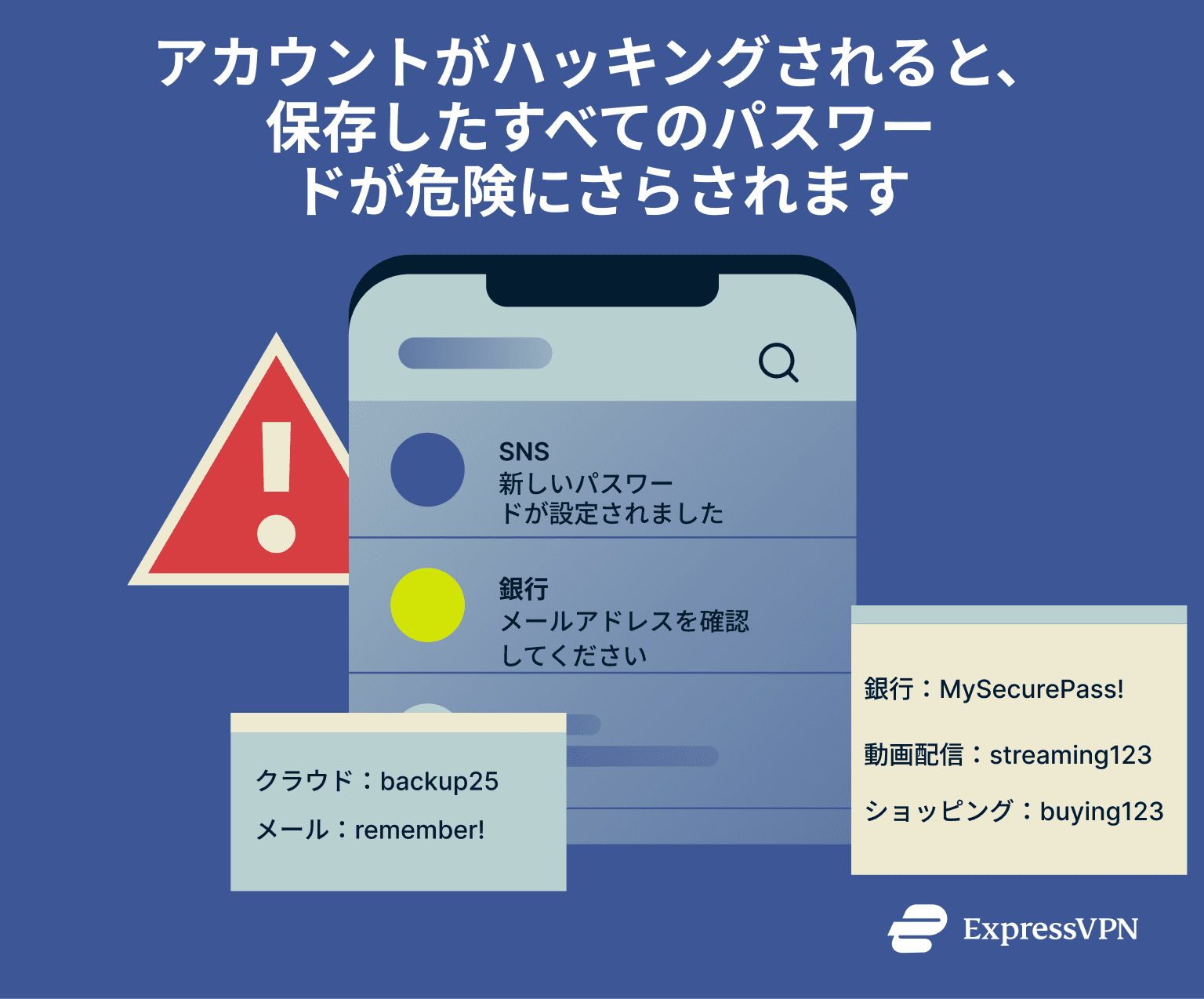 A warning against storing passwords in plain text in an email client or notes app.