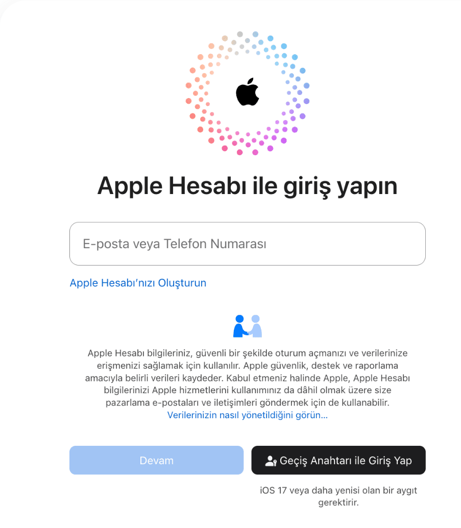The Apple ID sign-in page, showing the input field for an Apple ID and login options.