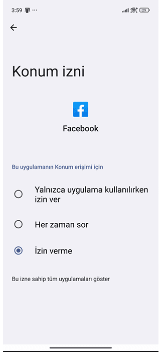 Disabling Facebook mobile app location permissions.