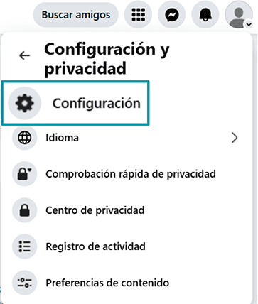 Facebook Settings & Privacy with Settings highlighted.