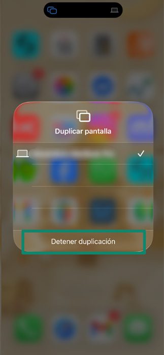 The Screen Mirroring menu of an iPhone, showing the option to stop mirroring.