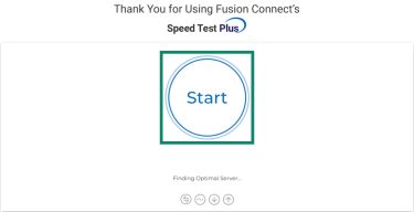 Starting a speed test on the Fusion Connect website.