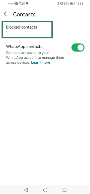 Image showing the number of blocked contacts on WhatsApp.