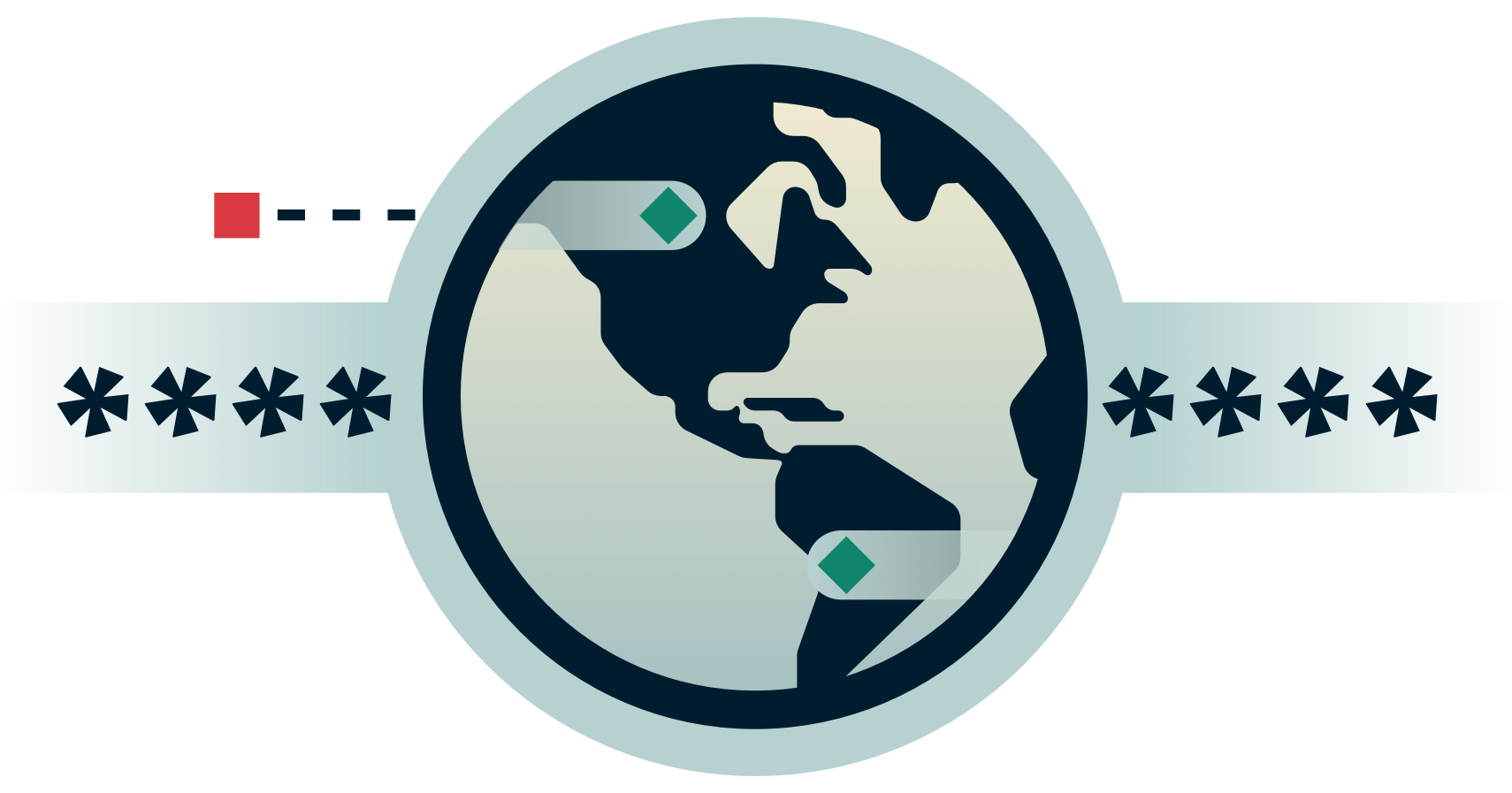 Globe dans un tunnel crypté avec une partie externe qui essaie d'y entrer.