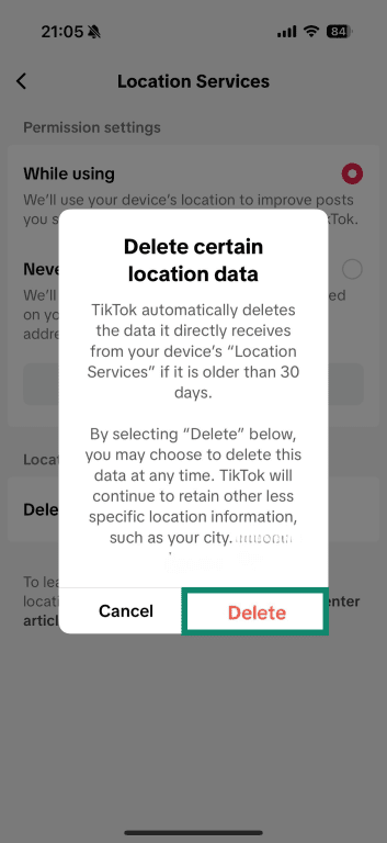 Tap on Delete certain location data, then follow the on-screen prompt to confirm.