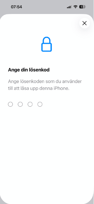 iPhone prompt asking the user to enter their device passcode.