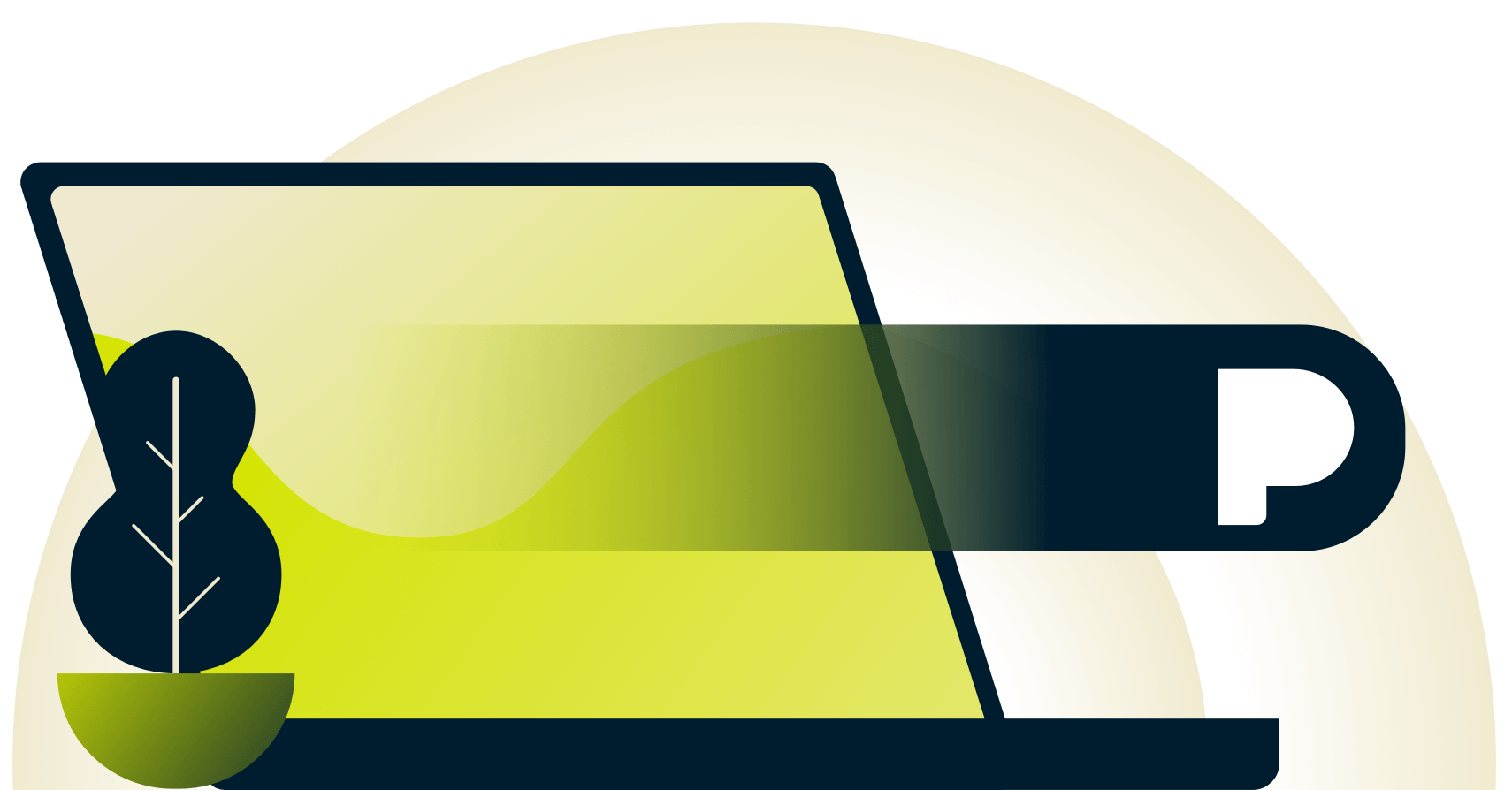 Gebarenpictogram met pandora-pictogram dat langs een laptop gaat