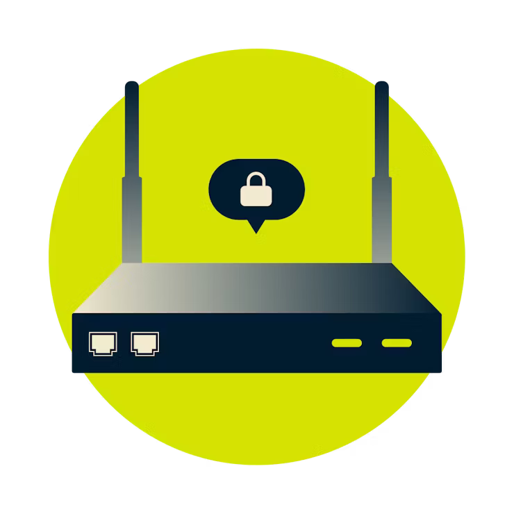 Router con el ícono de un candado en un bocadillo.