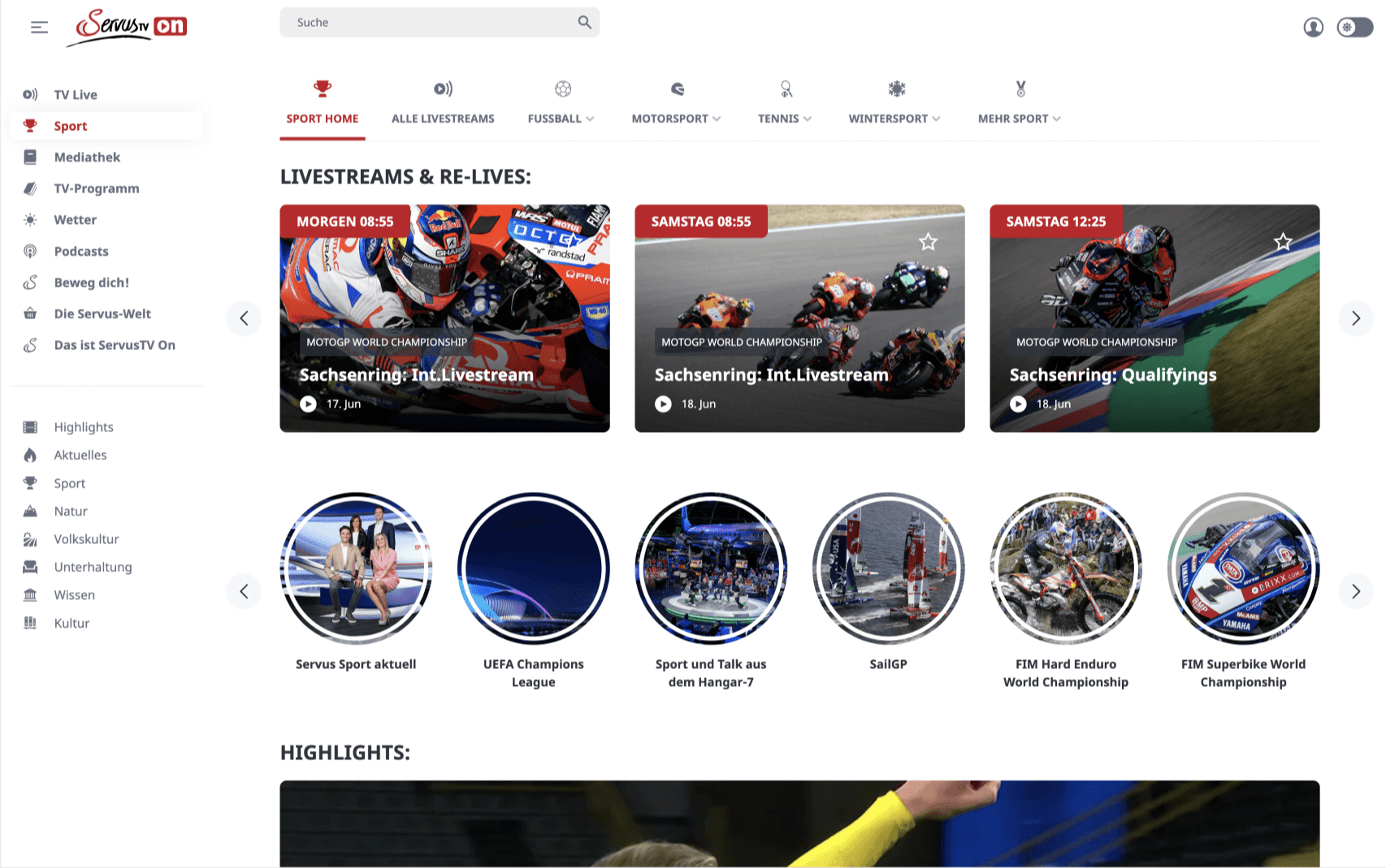 ServusTV auf einem Computerbildschirm.