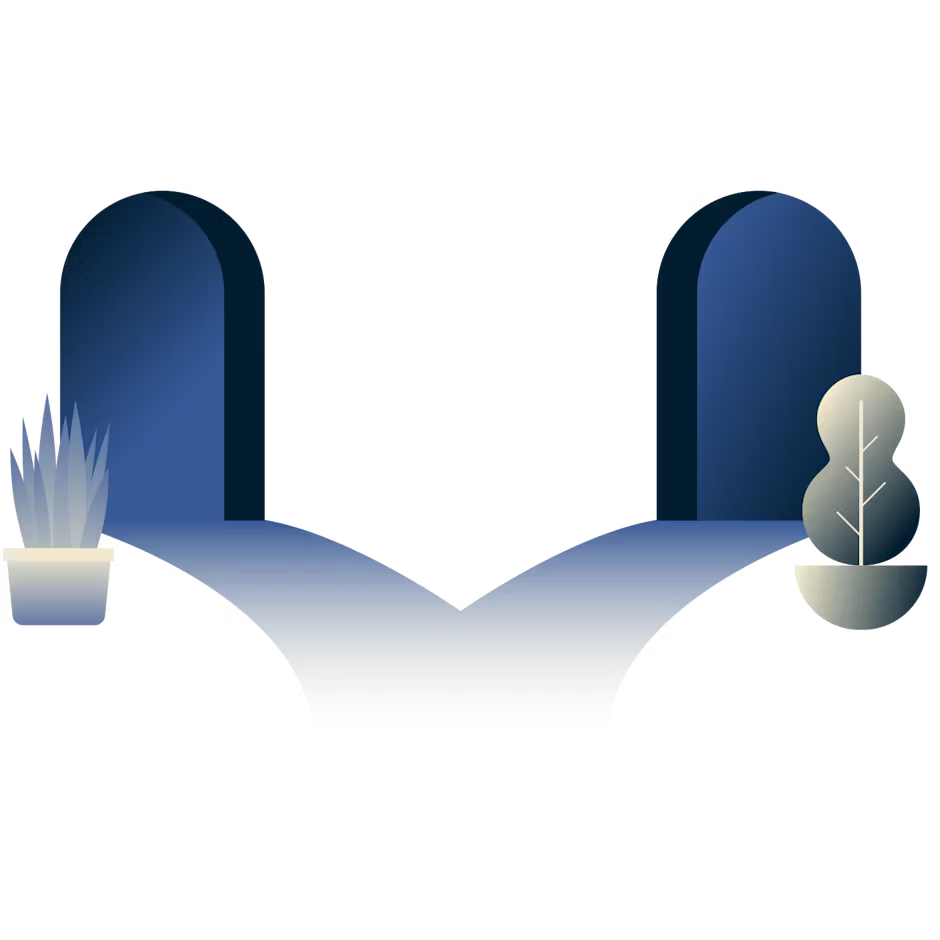 En stig som förgrenar sig i två dörröppningar.