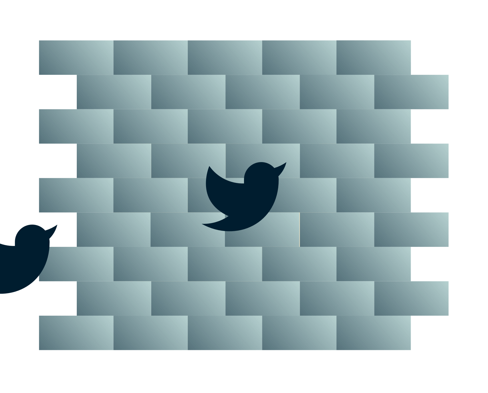 Twittervogels die tegen een muur oplopen.