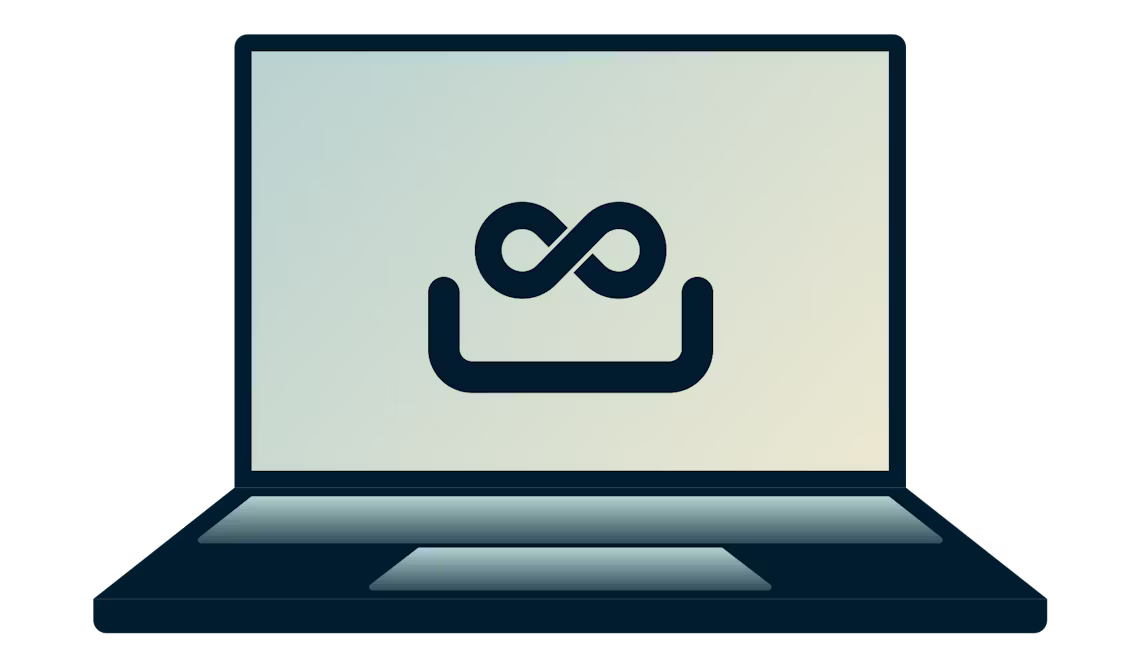 安全なExpressVPNアプリで検閲済みのウェブサイトにアクセスできます。インフィニティ・ループが描かれたノートPC。