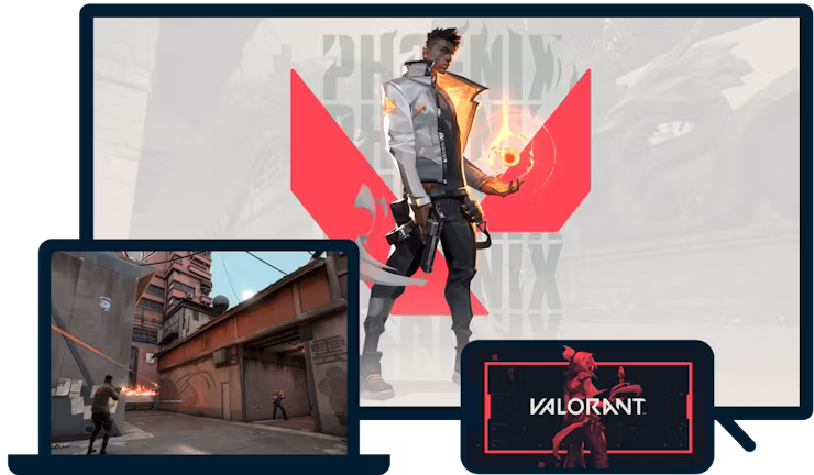 발로란트가 표시된 노브툭, 스마트 TV, 휴대폰