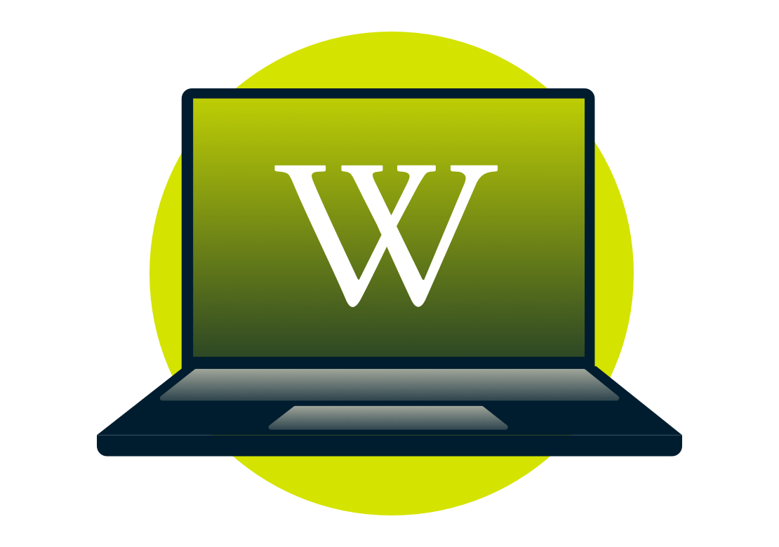 Het Wikipedia-logo op een laptopscherm.