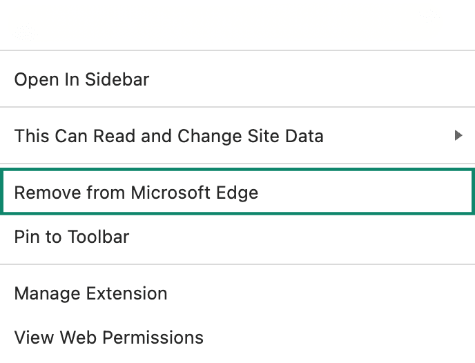 The "Remove from Microsoft Edge" option highlighted.