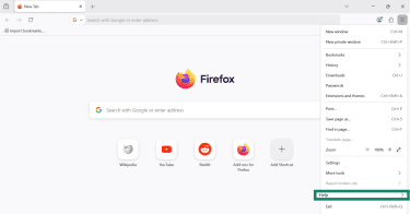 Firefox application menu with Help option highlighted.