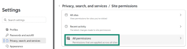 In the Site Permissions page the All permission option is highlighted.