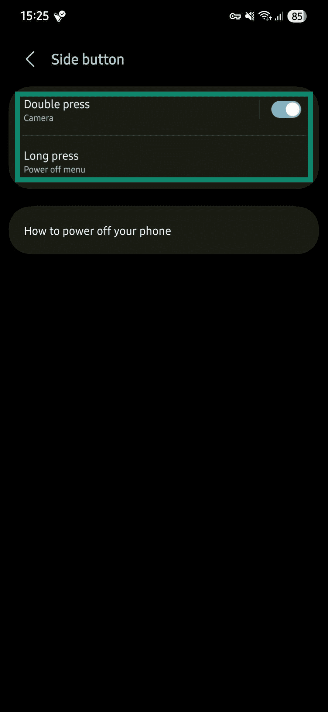 The Samsung Double press feature, showing that it was changed from Gemini to Camera.