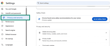 Chrome privacy and security menu.