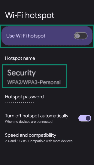 Wi-Fi hotspot options in Android.