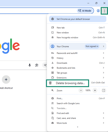 Where to delete browsing data on Google Chrome.