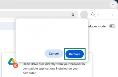 Chrome's final prompt for removing an extension, with the Remove button highlighted.