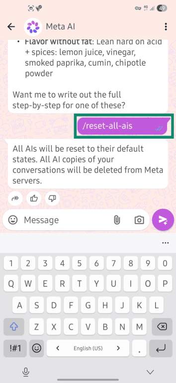 Clearing all WhatsApp AI conversations.