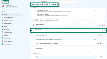 Disabling energy saving on Windows.