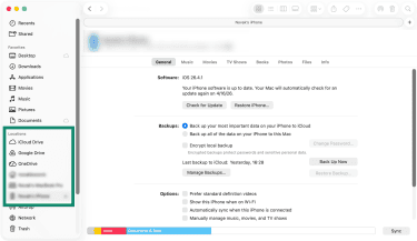Windows' Apple Devices app interface, showing a connected iPhone.