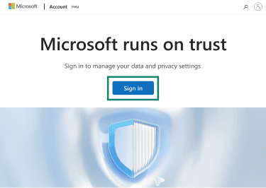 Microsoft's log-in page with the Sign In button highlighted.