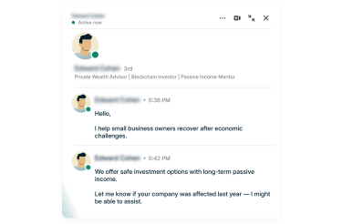 LinkedIn scammers may pose as trustworthy investors to get your money.
