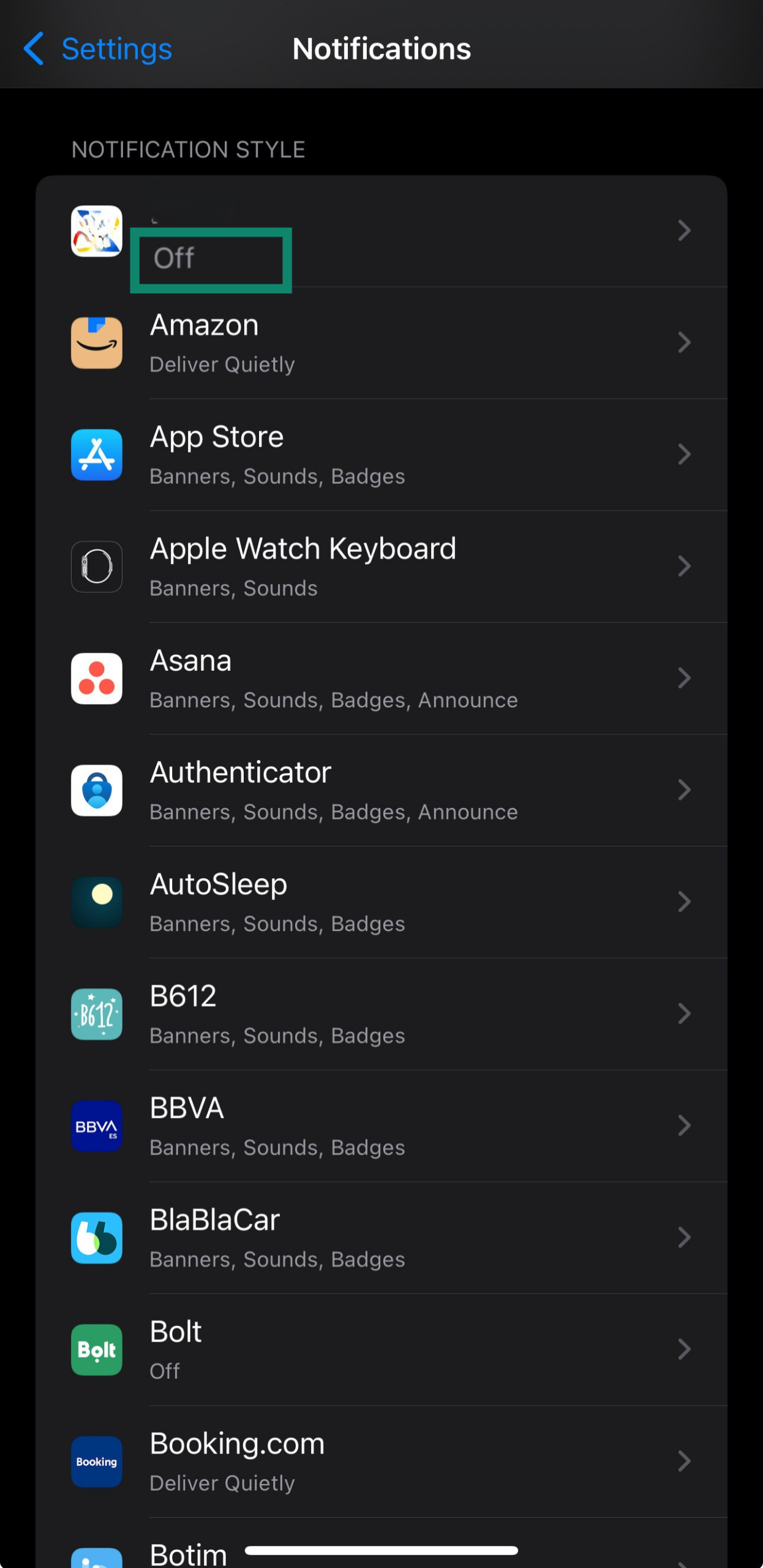 Turning a notification off in iOS through your settings.