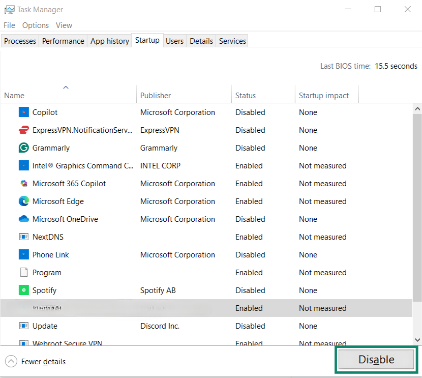 Disabling a Windows Startup app.