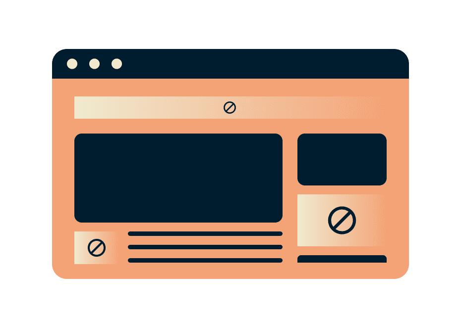 高度な保護、広告ブロッカー、ウェブサイトのウェブページのブロックの図解