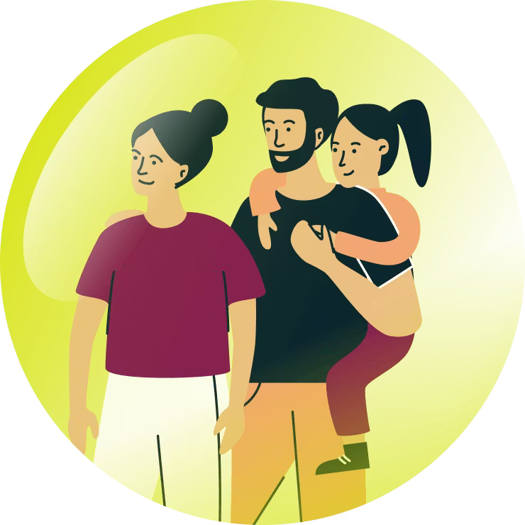 Familie geschützt in einer Blase