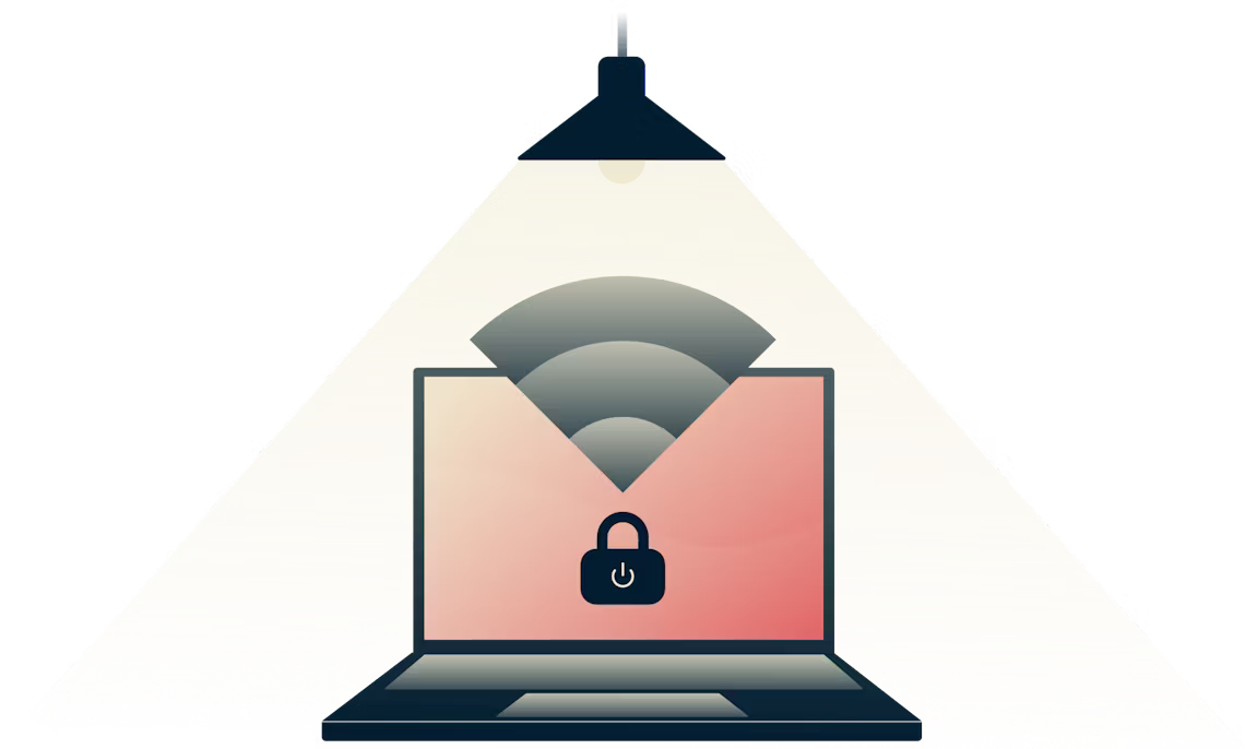 Network Lock stoppar all internettrafik när din VPN-anslutning bryts. Lampan lyser på en säker dator.